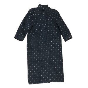 Vintage Black Wool Blend Long Coat Size L With Dot Pattern Lined USA Made
